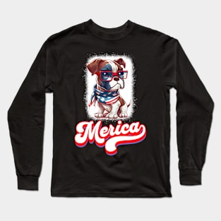 4th Of July Patriotic Dog Boxer Merica Long Sleeve T-Shirt